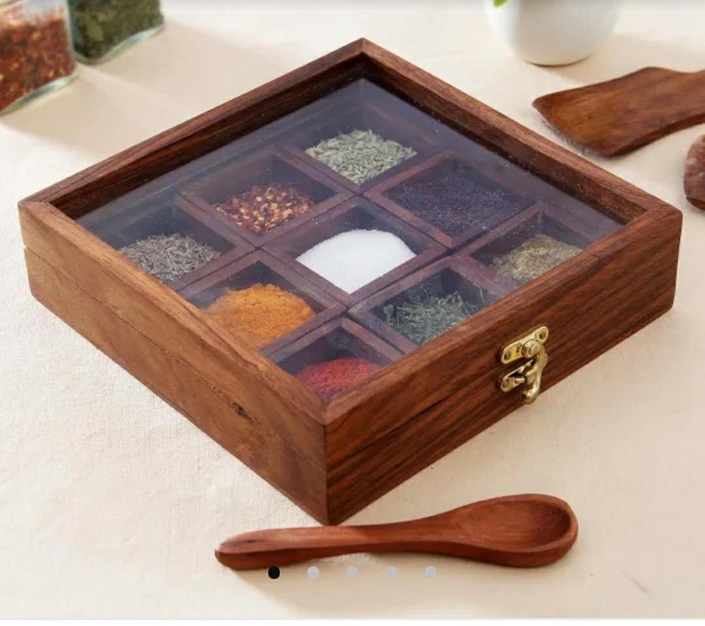 Wooden Masala Box Set of 9 Boxes From Sanaa Zesty Etsy