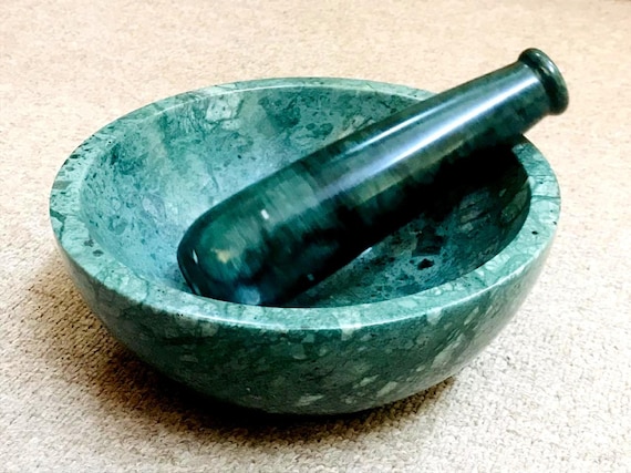 Mortar and Pestle Set ,7 large Green Granite ,handcrafted 