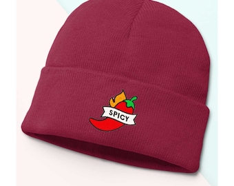 Spicy Chilli Pepper Embroidered Beanie / Unisex  Beanie Hat / 10 Colours