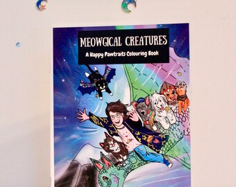 Magic colouring book full of pets and magical creatures from fantasy, legend and many countries. Purrmsids, unicorns, dragons, kitsune