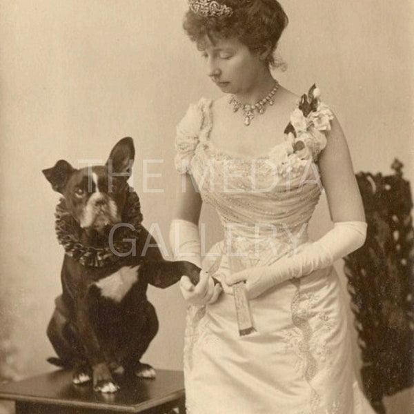 Princess Marie & Pug -  Photo Print - Dog Picture - Royalty Picture - Vintage Old Photo - Cute Photo - Victorian Art - Dog Art Print