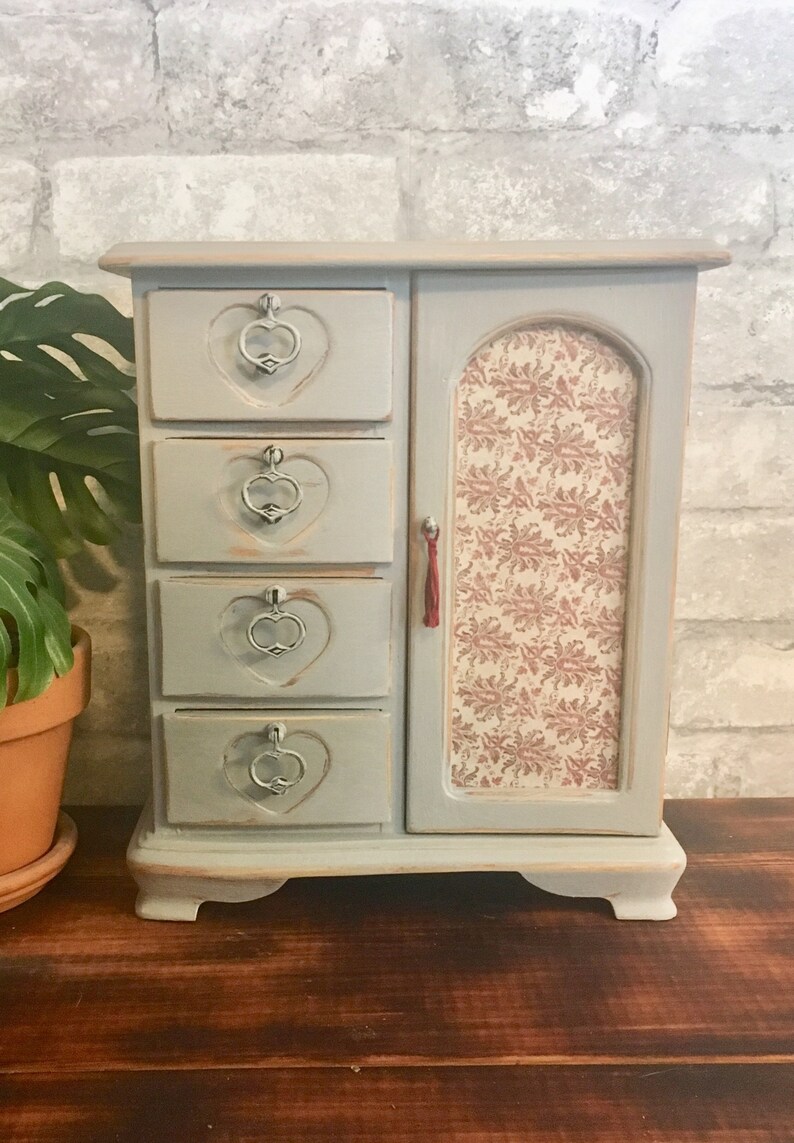 Burgundy beauty Vintage shabby chic jewelry box refurbished upcycled