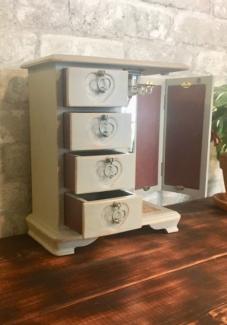 Burgundy beauty Vintage shabby chic jewelry box refurbished upcycled
