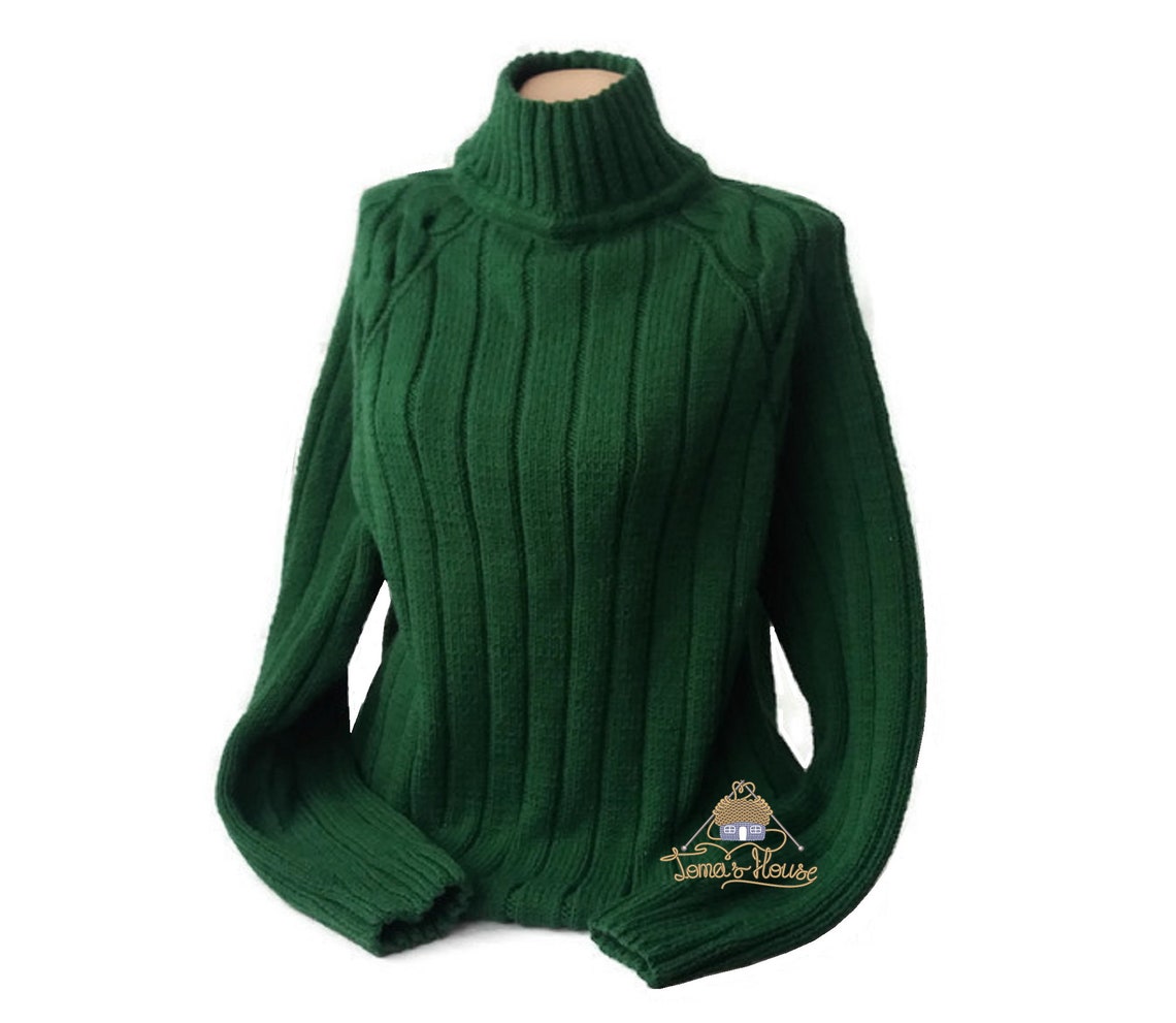Women's Dark Green Turtleneck Sweater with Raglan Long Etsy