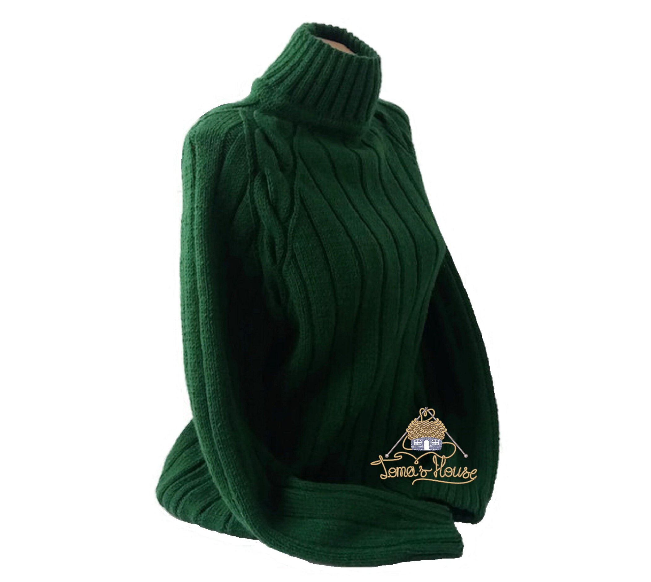 Women's Dark Green Turtleneck Sweater with Raglan Long Etsy