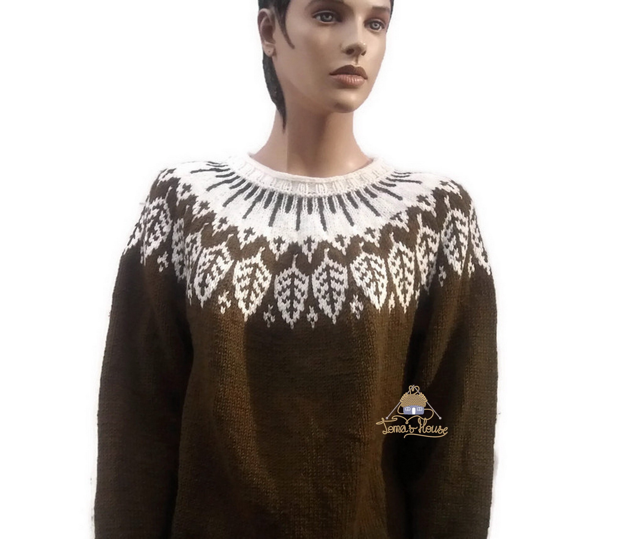 Women Lopapeysa Hand Knit Sweater Jacquard Yoke Sweater | Etsy