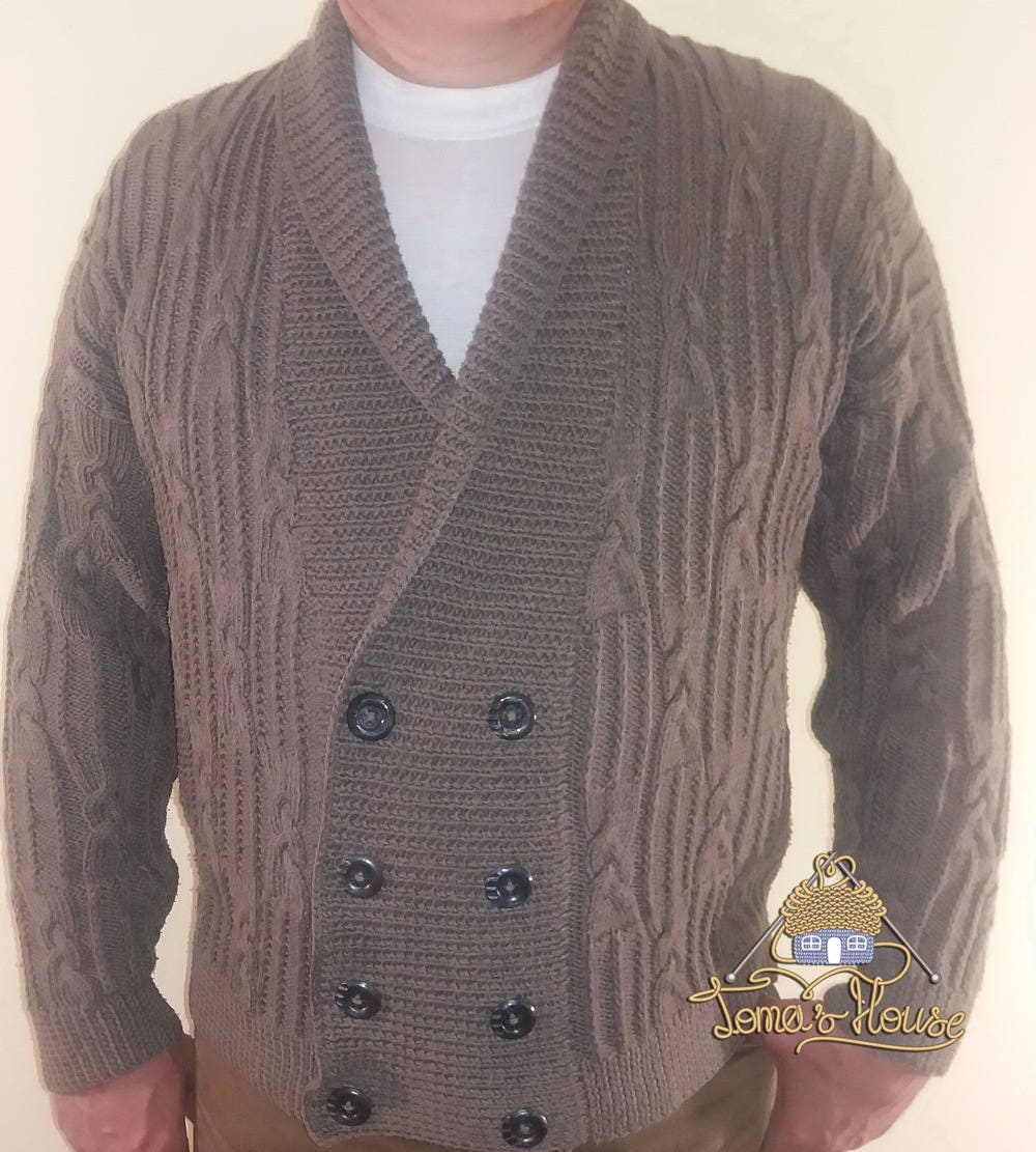 Mens Cable Knit Cardigan On Buttons with Shawl Collar | Etsy