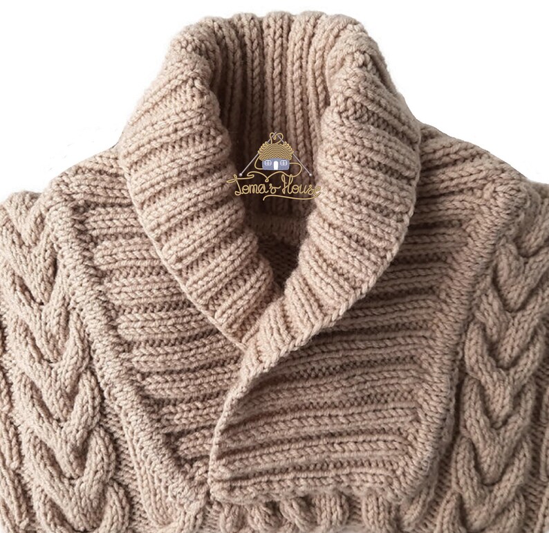 Men's Aran Sweater With Shawl Collar Handknit Aran Shawl Etsy