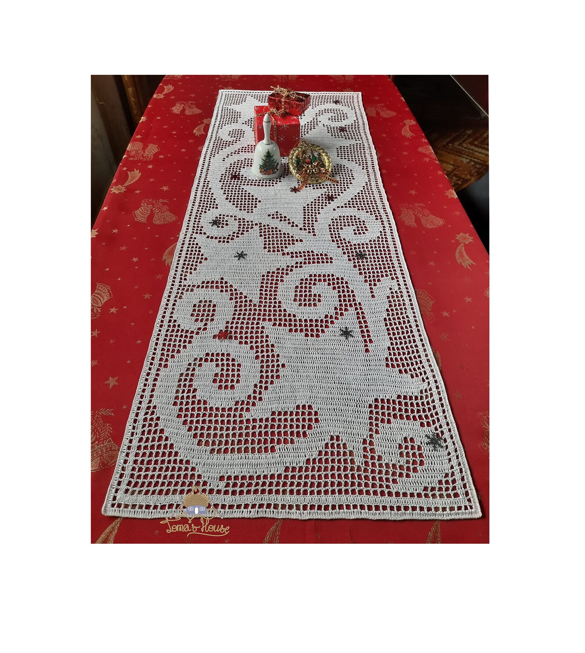 Festive Crochet Table Runner Rectangular Crochet Filet Table Etsy
