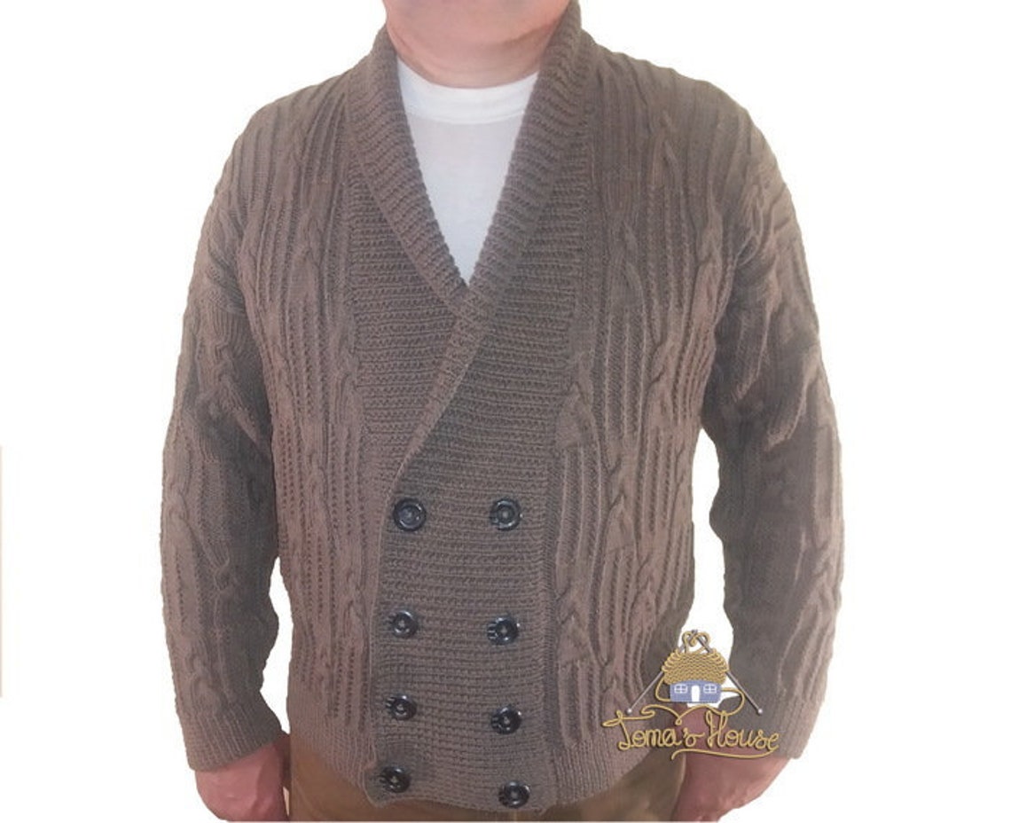 Mens Cable Knit Cardigan On Buttons with Shawl Collar Etsy