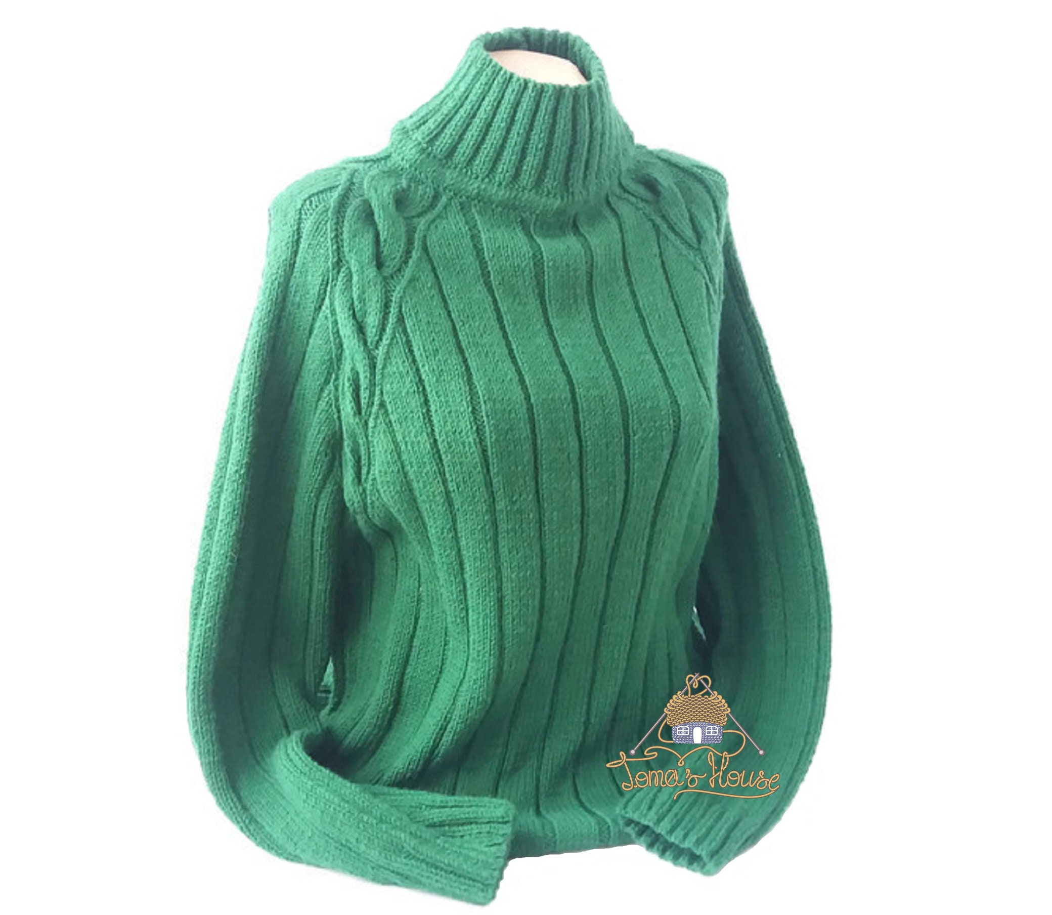 Women's Dark Green Turtleneck Sweater with Raglan Long Etsy