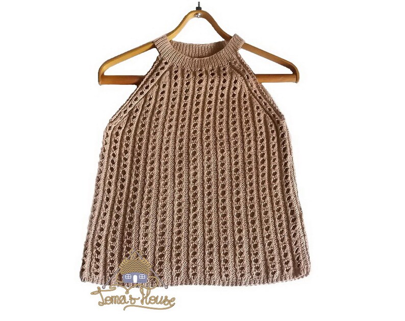 Knit tank top with american low armhole See through blouse Etsy