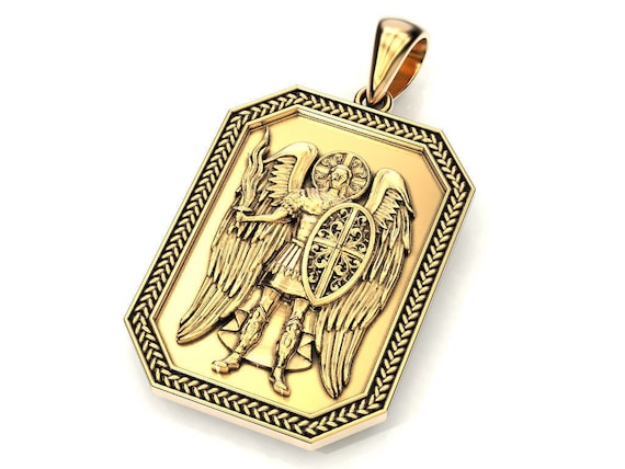 18k Yellow Gold St Michael Archangel Angel Of God Pendant - St Michael Gold Pendant 18k Yellow Gold St Michael Archangel Angel Of God Pendant - St Michael Gold Pendant