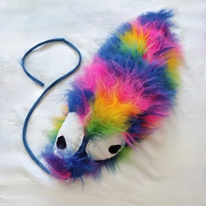 Fluffy Rainbow Worm on a String Plush Soft Toy Weird Cursed Ooak
