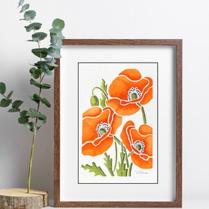 Poppy Flower Art | Original Hand-Painted Watercolor Art | Modern Floral Artwork |Signed Watercolor Art |Orange Poppies |Botanical Flower Art