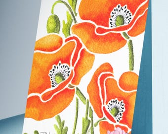 ACEO ORIGINAL PRINT | Orange Poppy - Watercolor flower PHarp Watercolors