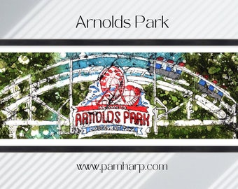 Arnolds Park Watercolor Batik, Okoboji Iowa, Signed Print, Unframed Wall Art