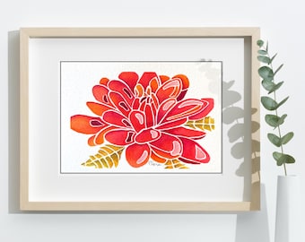 Original Watercolor Painting | Red Dahlia |  Matted Floral Wall Art | Pam Harp Watercolors