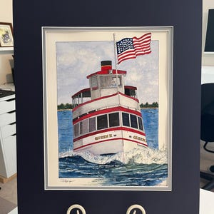 Arnolds Park Art | Original Hand-Painted Watercolor Art | Queen II | West Lake Okoboji | Signed Watercolor Wall Art | Iowa Family Vacation