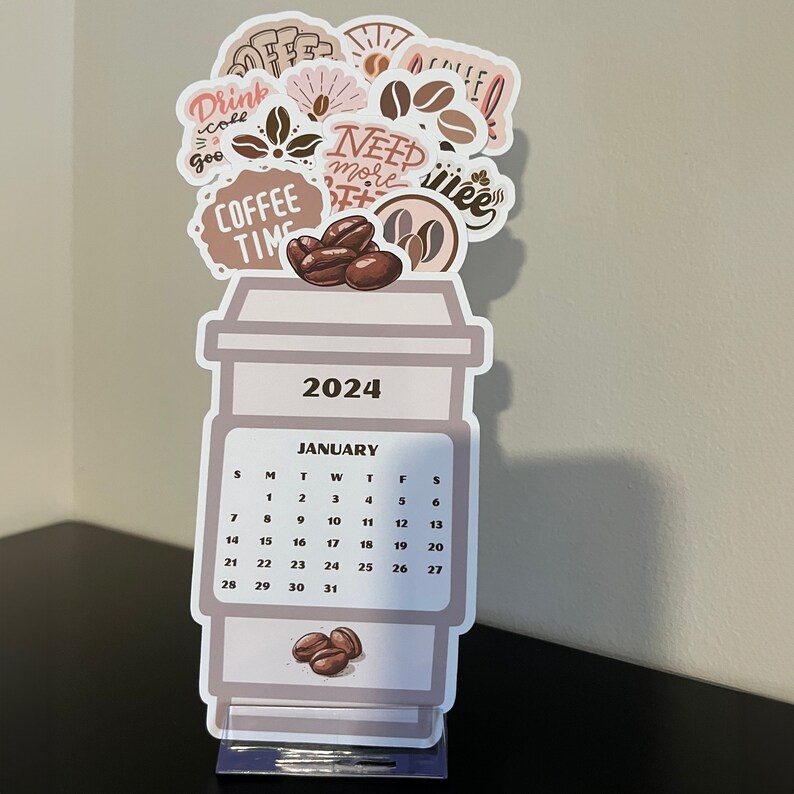 2024 Calendar, Cutout Coffee Calendar, Gift for Her, Gift for Teacher