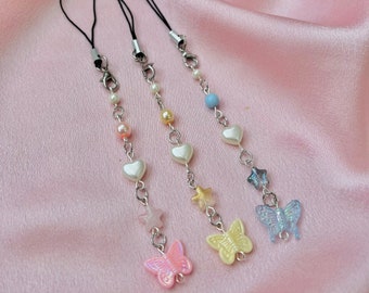 Fairycore phone charm | butterfly flower and star phone charm | strap | keyring | pastel goth | Kawaii | y2k phone charm strap accessory