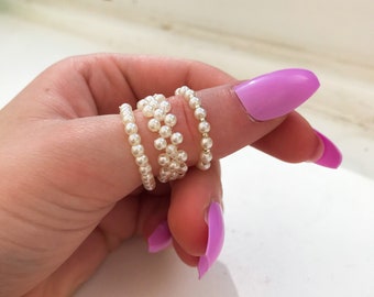 Pearl bead ring set | beaded ring set | Acrylic Pearl rings | Fairycore pearl ring set | Acrylic Freshwater pearl ring | Antique pearl ring