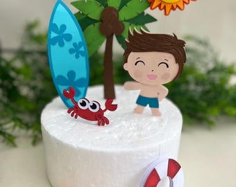 Beach Cake Topper ,Surfer topper, Tropical Summer Party Decoration