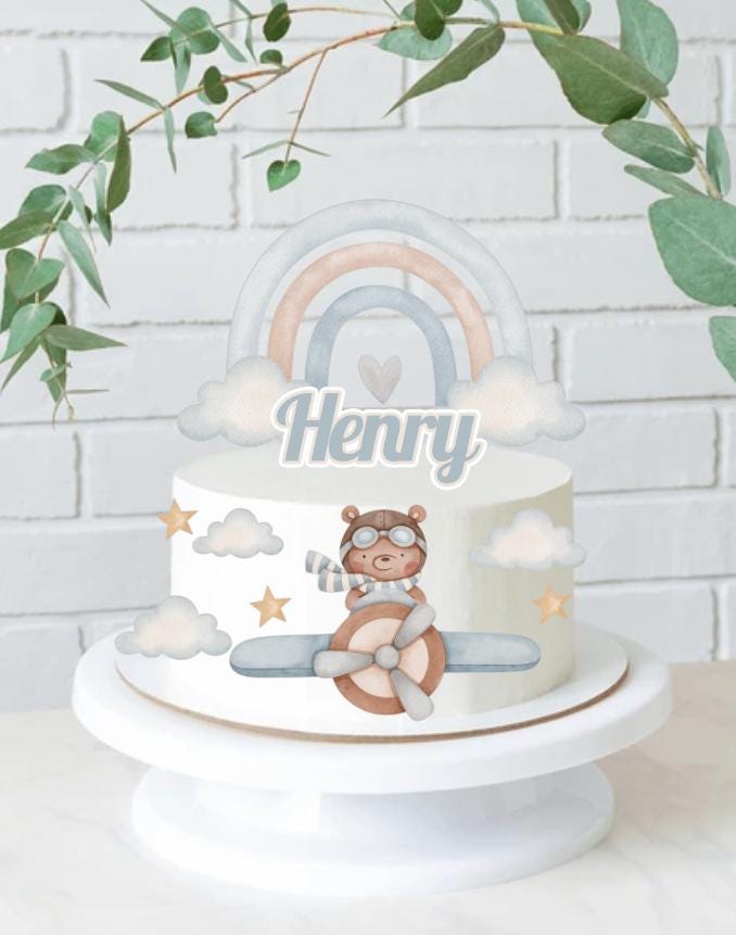 Topper per torta con orso e arcobaleno dei cartoni animati