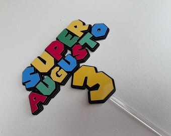 Super Mario Cake Topper: Personalized Name & Age, Layered Design
