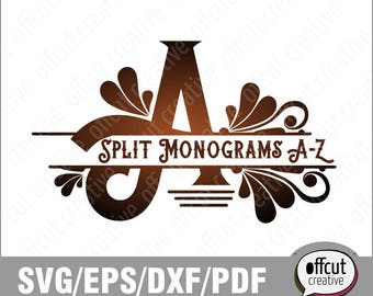 Split Monogram SVG, Alphabet Svg, Font Svg, Split Letter, Regal Monogram, Divided Initial, Silhouette and Cricut Svg Cutting File