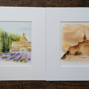 Fine artist print from my original watercolor, Canson Etching rag Edition 270gr , Senanque&#39;s Abbey , mont saint Michel with passepartout