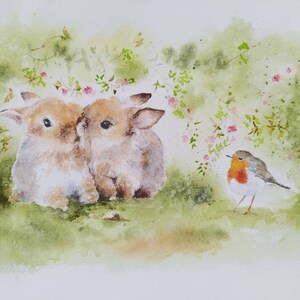 Fine art print  from my original watercolor, &quot;Pettino, the robin and the Spring&quot; 21*29cm