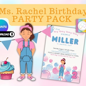 Ms Rachel Birthday Party Pack | bundle | banner | thank you tags | cake toppers | digital invitation | songs for littles | gender neutral