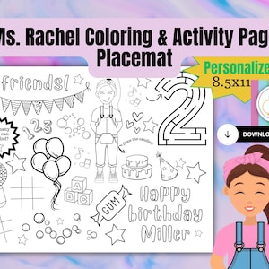 Ms. Rachel coloring & activity page | birthday party game | download | kids coloring pages | personalized | party placemat | custom