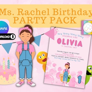 Ms Rachel Birthday Party Pack | bundle | banner | thank you tags | cake toppers | digital invitation | songs for littles