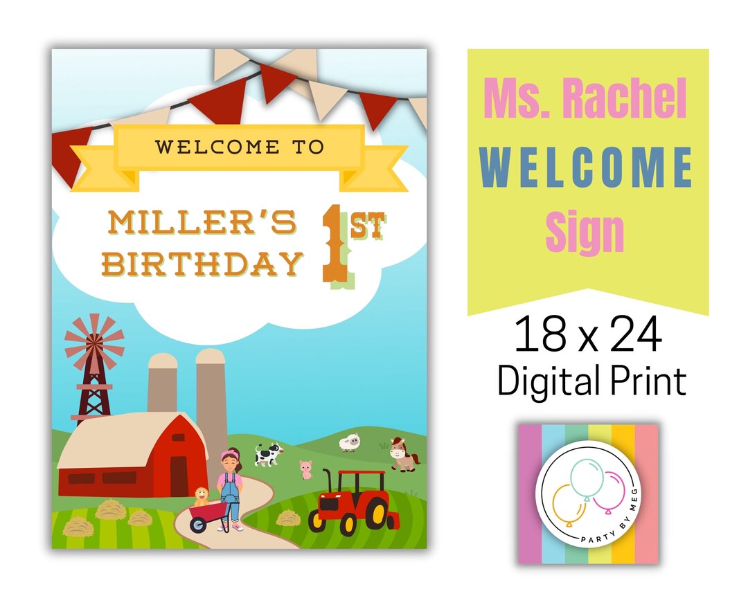 Ms. Rachel Birthday Welcome Sign | Farm Party Decor (digital Download ...