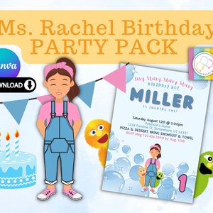Ms. Rachel Birthday Party Pack | bundle | banner | thank you tags | cake toppers | digital invitation | songs for littles