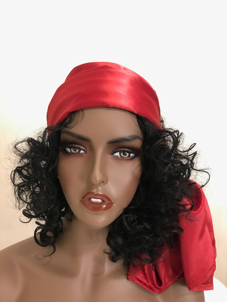 Elegant long dark red satin scarf head wrap neck scarf Etsy
