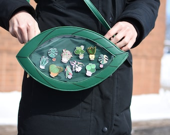 The Leaf ITA Bag for Pin Display, Cute Leaf shaped crossbody purse