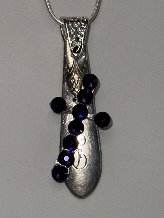 Amethyst cross spoon necklace