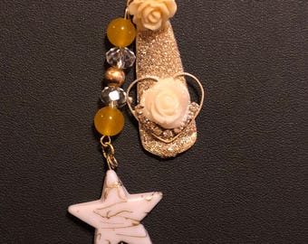 Golden Star Painted Spoon Necklace.  Recycled.