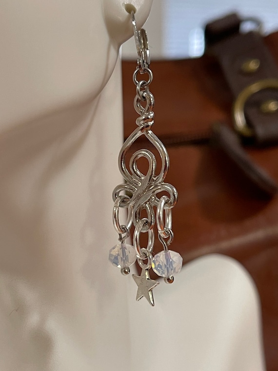 Handmade silver knot earrings with star and opaque beads