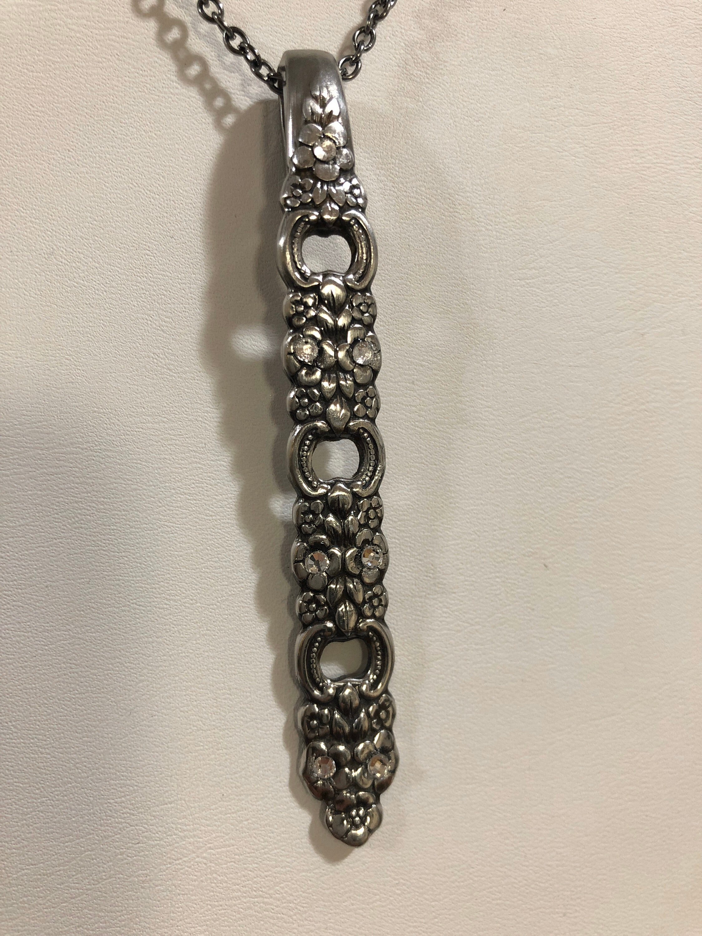 Spoon handle pendant with clear crystals