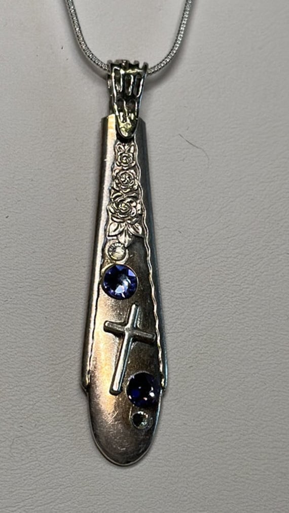 Amethyst cross spoon necklace