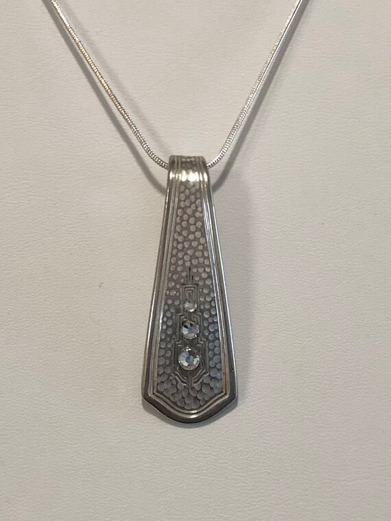 Hammered appearing antique silver plated spoon necklace