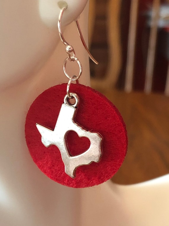 Handmade Texas red and silver dangle earrings