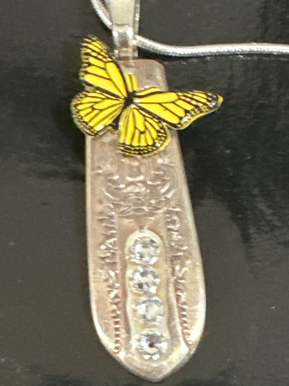 Yellow butterfly with crystals spoon necklace