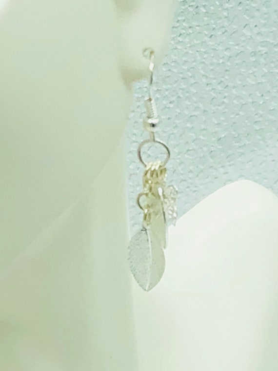 Handmade and recycled earrings with silver delicate butterfly and leaf dangles