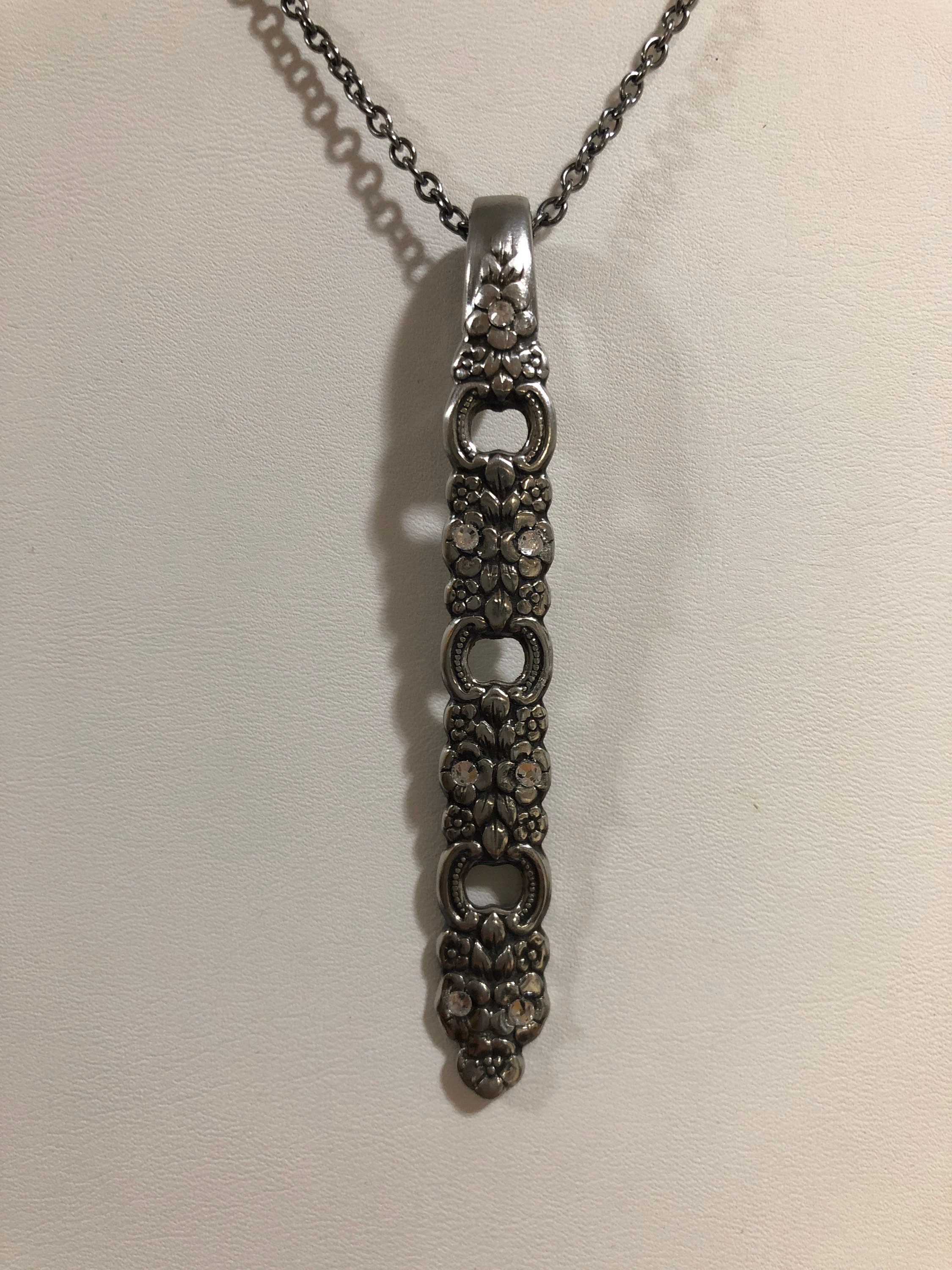 Spoon handle pendant with clear crystals