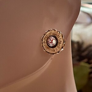 Ammo stud earrings in surgical steel with clear Swarovski crystal center